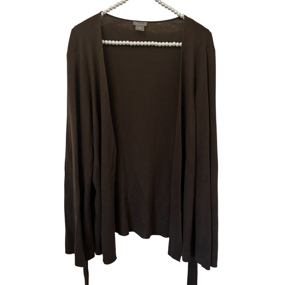ANN TAYLOR LIGHT Open CARDIGAN SILK BLEND Chocolate Brown XL Mature Office